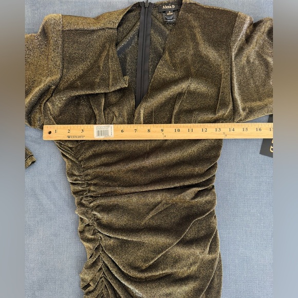 Alexa B Womens Gold Mesh Ruched Asymmetrical Maxi V Neck New Dress 4 Glam Party - Picture 10 of 10